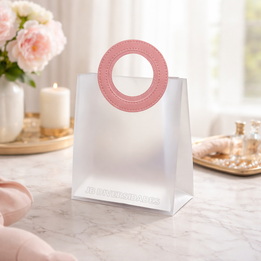 Kit 12 Sacola PVC Translúcida 16x18,5x8 cm com Alça Redonda Rosa para Presente em Oferta na Shopee