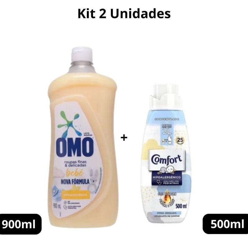 Kit 1 Lava Roupas Omo Delicadas Bebê 900ml + 1 Amaciante Comfort Puro Cuidado 500ml