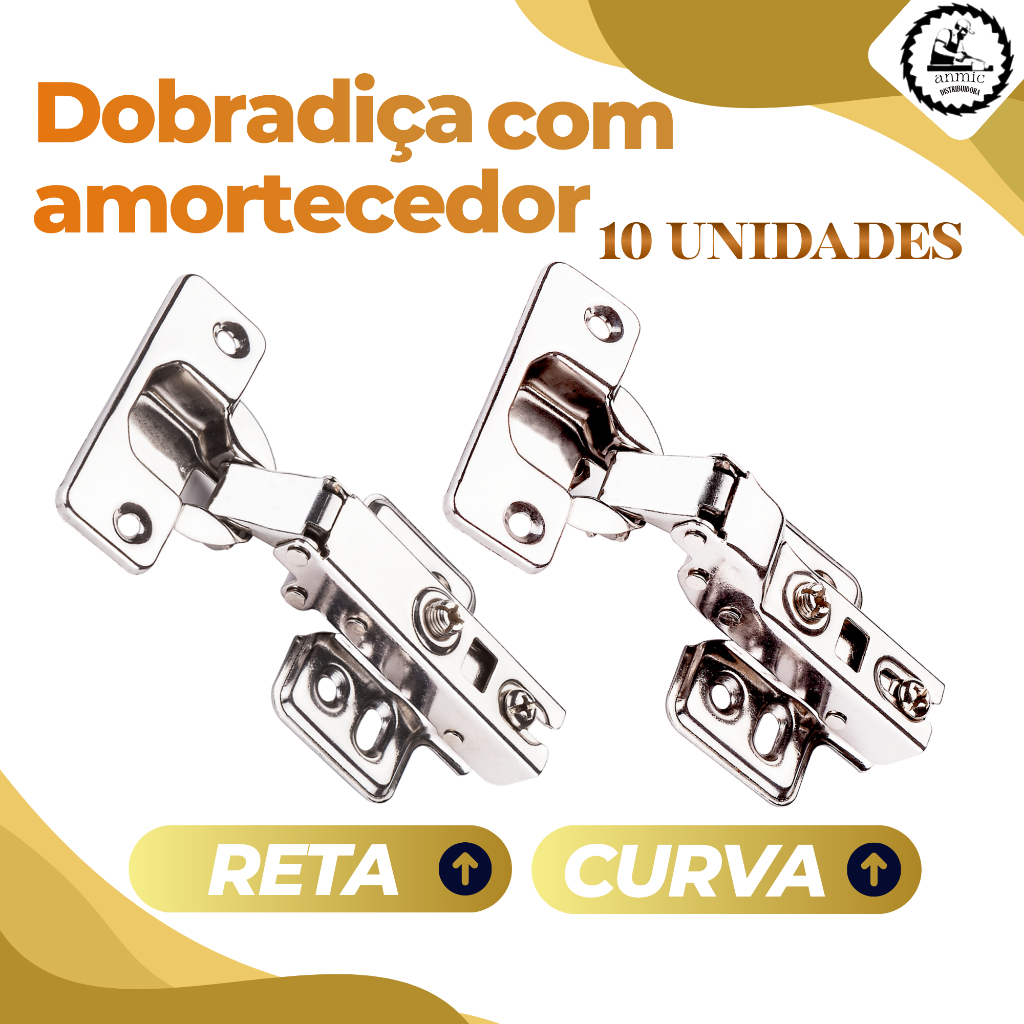 Kit com 10 Dobradiça com amortecedor para Armário  Pop 35mm Reta e Curva em Oferta na Shopee