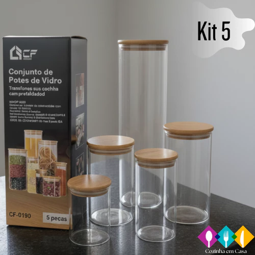 Conjunto de Potes Herméticos com Tampa de Bambu - 3/4/5 peças — imagem 1