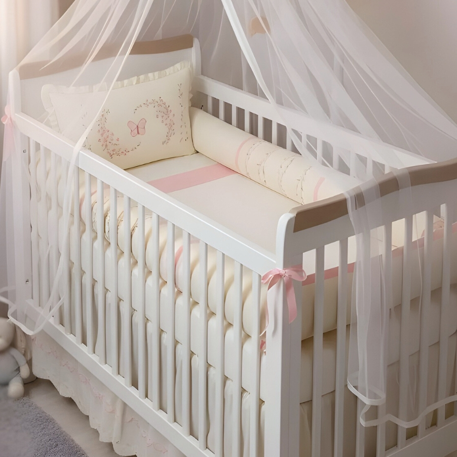 Kit Berço Completo  com Mosquiteiro Antialérgico Macio Menina Berço Americano