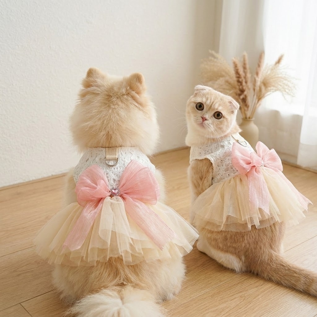 Vestido Bailarina Pet Rosa/Branco - Saia Rodada Para Shih Tzu/Yorkie/Poodle
