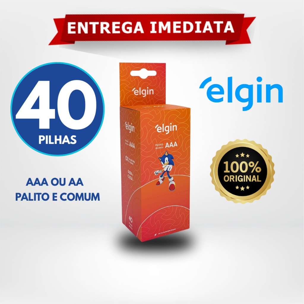 40 Pilhas De Zinco Elgin AAA AA Palito Pequena Comum