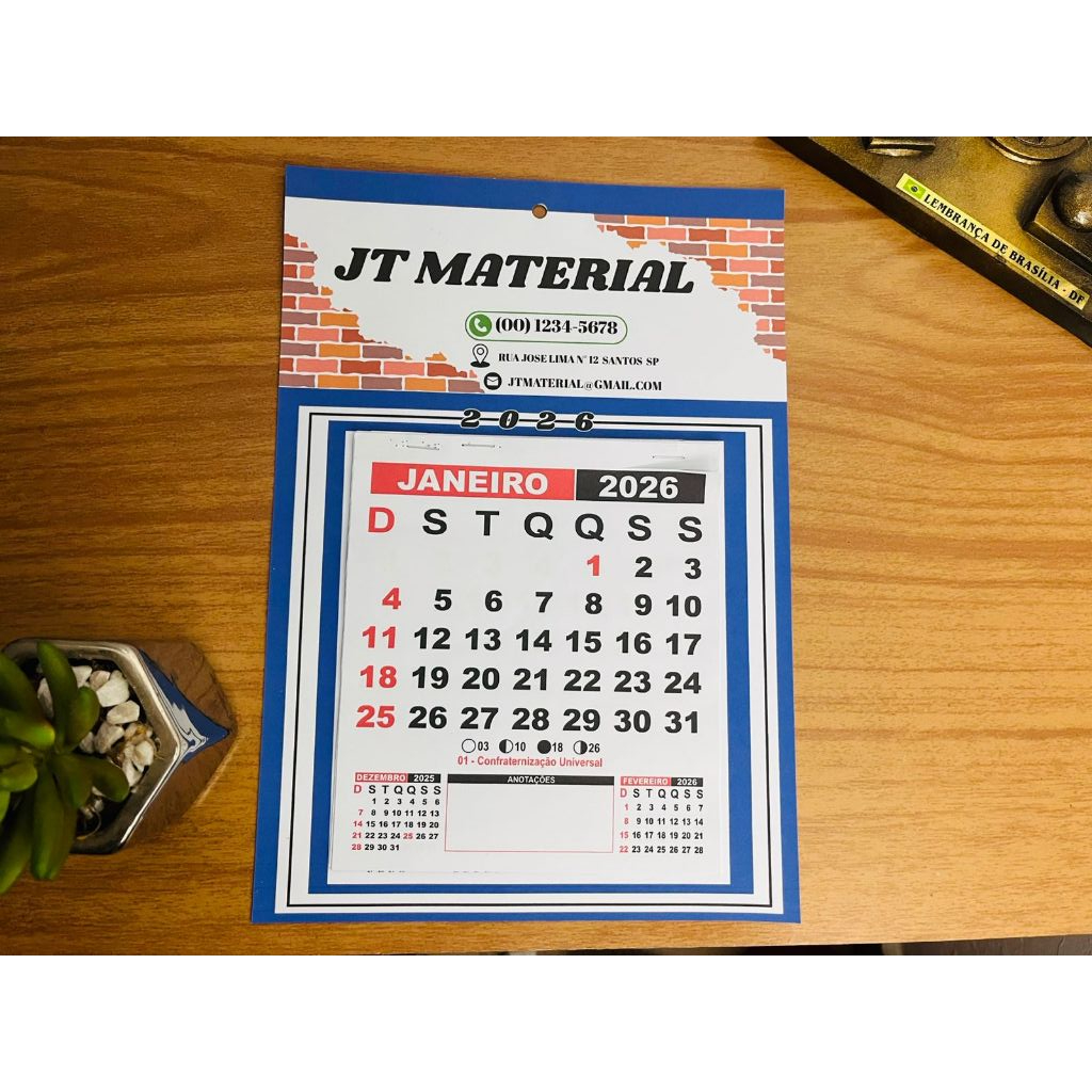 Calendários Folhinha De Parede 20x29cm Comercial 2026 personalizado com sua arte