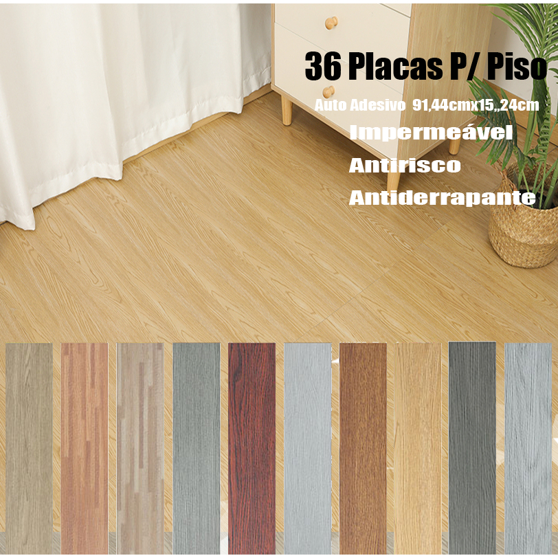 Kit 36 Placas Painel Adesivas Piso Vinílico Madeira Impermeável - 5M²