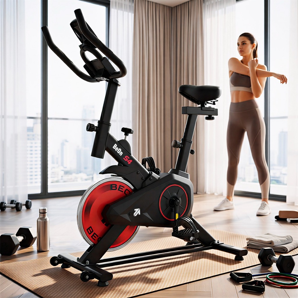 BICICLETA ERGOMÉTRICA SPINNING BIKE FITNESS S4 BEON VERMELHA em Oferta na Shopee