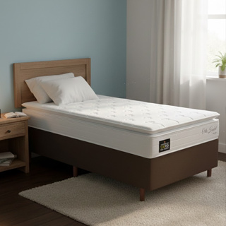 Conjunto Box Baú Solteiro Hellen Ortopédico Konfort Espuma D33 Pillow Top 88x188x60cm em Oferta na Shopee