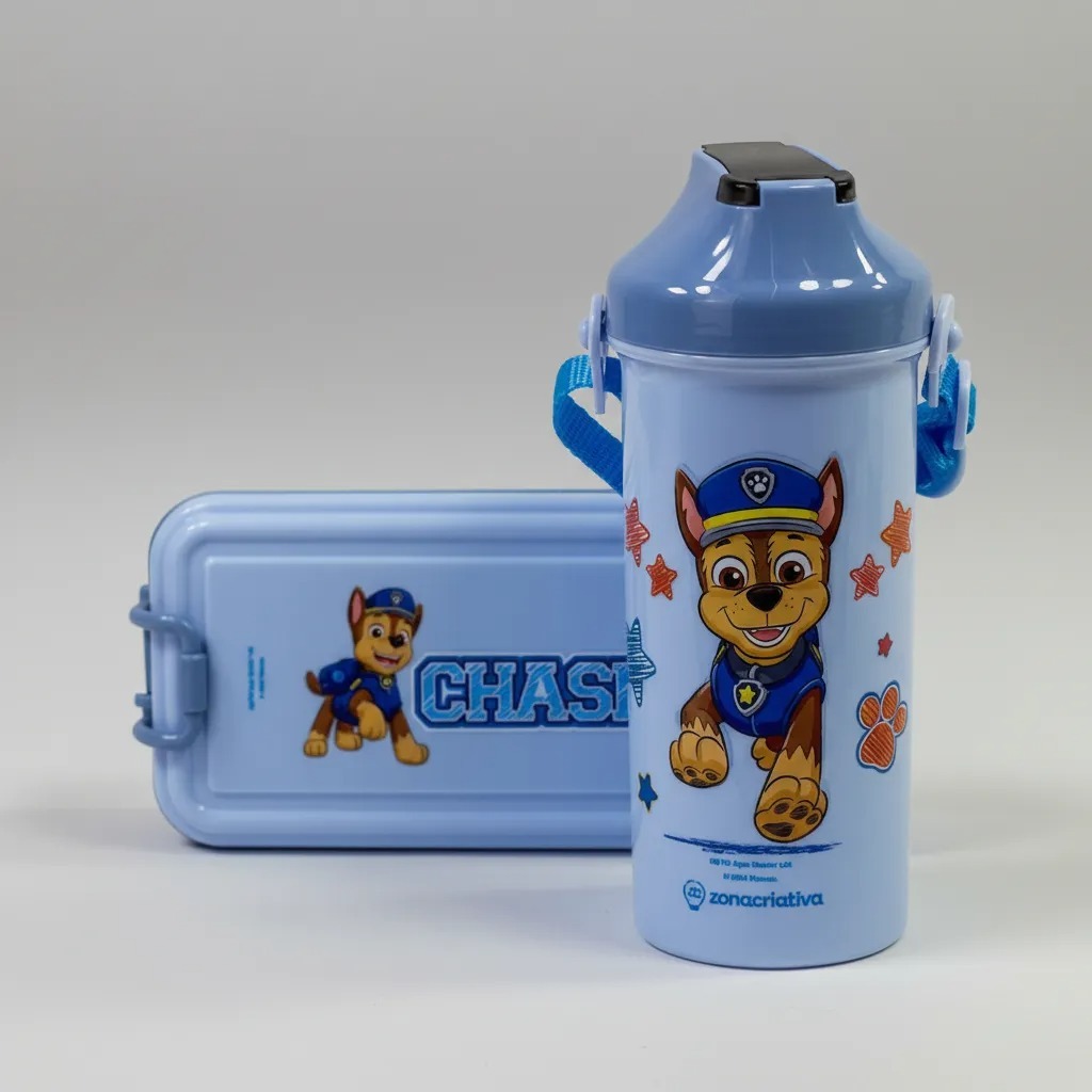 Kit Lancheira Infantil Patrulha Canina Chase Marmita + Garrafa Escolar Completo Resistente BPA Free Criança