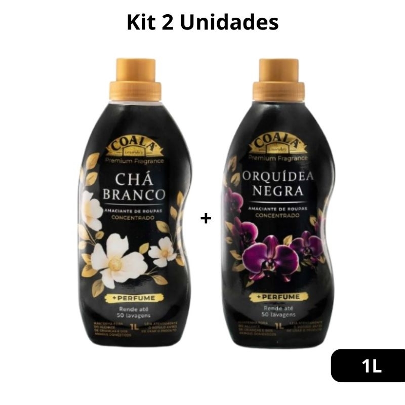 kit 1 Amaciante de Roupas Coala Laundry Chá Branco 1L + 1 Amaciante de Roupas Coala Laundry Orquídea Negra 1L
