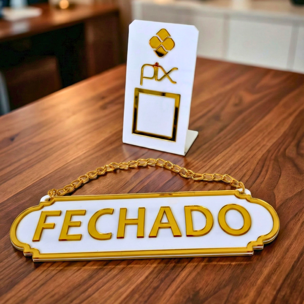 Kit Placa Pix display de mesa Qrcode e Placa Aberto Fechado de Acrilico com Ventosa em Oferta na Shopee