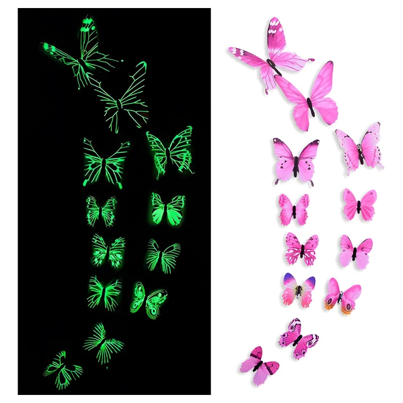 Borboletas Decorativas 3D que Brilham no Escuro Adesivo de Parede Decoração Casa Rosa Pink decorar em Oferta na Shopee
