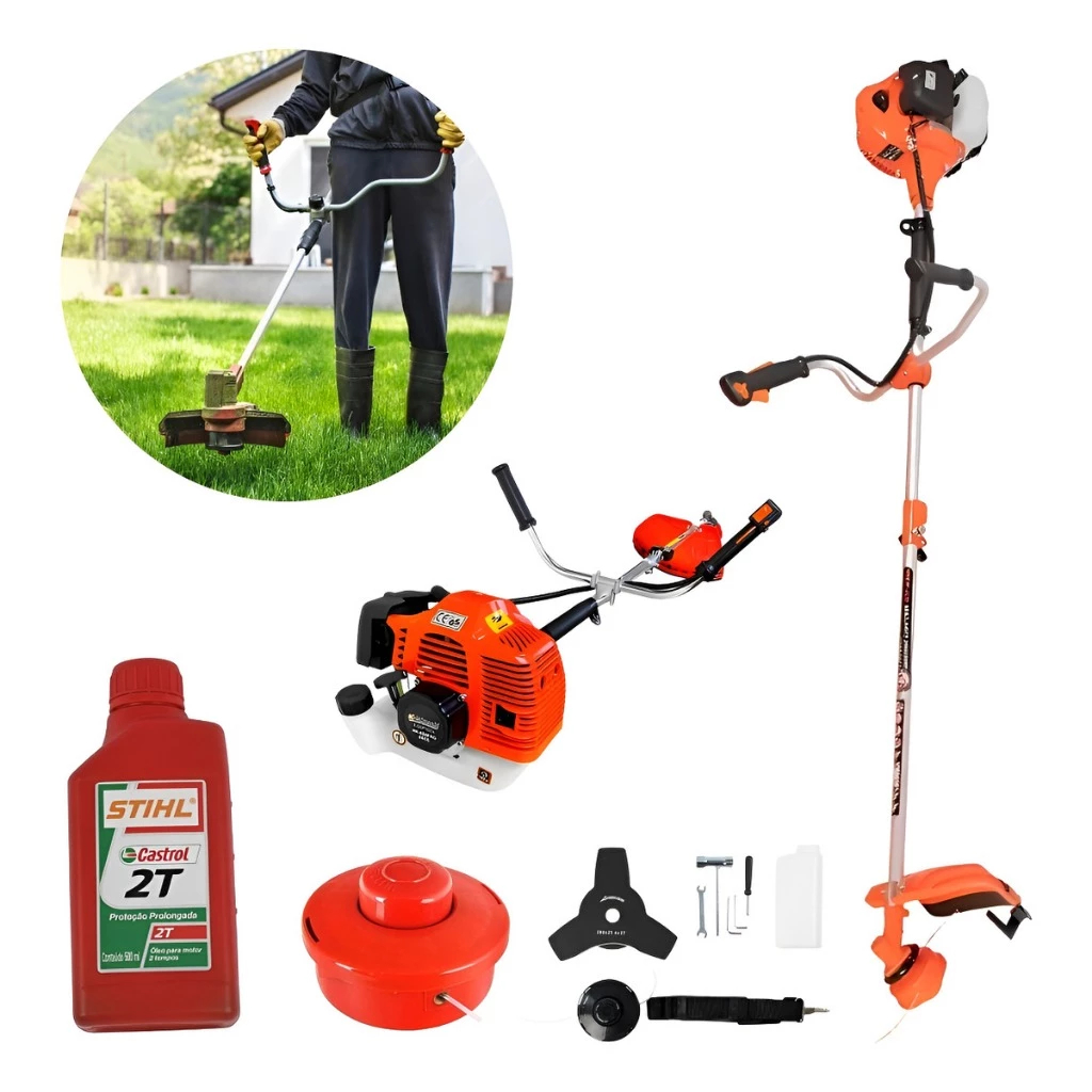 Roçadeira Cortador Aparador de Grama Multifuncional A Gasolina 75cc Óleo Sthil 2 Tempos NK