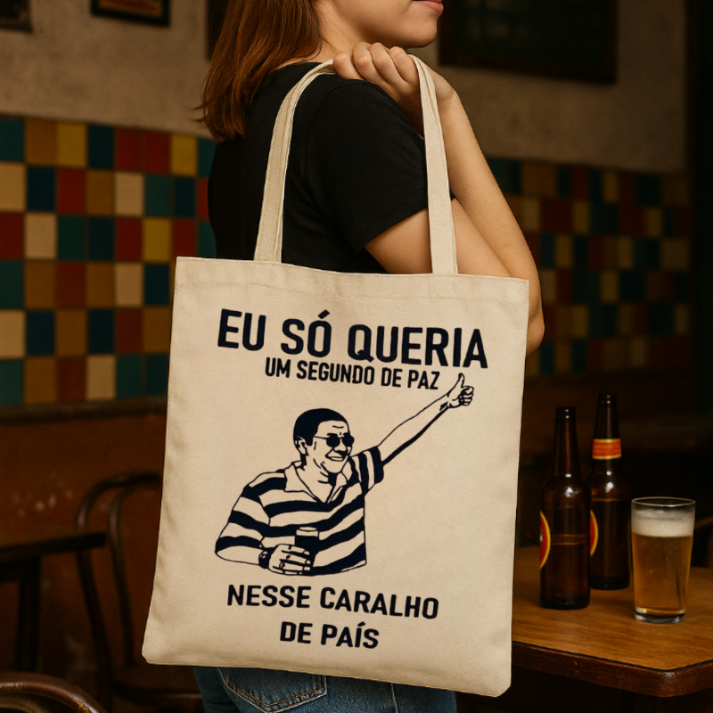 Bolsa Ecobag 100% Algodão Estampa SEGUNDO DE PAZ Grande Reutilizável Estilosa