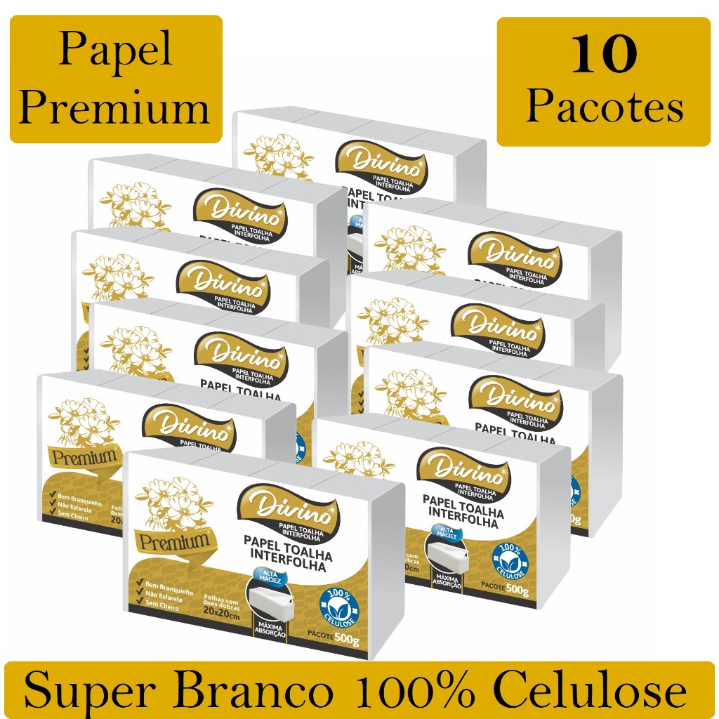 Divino Premium Papel Toalha Interfolha Super Branco 100% Celulose De Secar As Mãos Banheiro 10,000 Folhas Interfolhado
