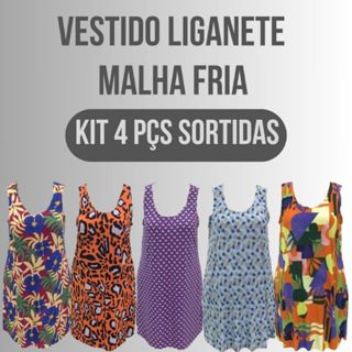 Kit 4 Vestido Plus Size Liganet Alçinha Moda Feminino Tamanho Grande Regata Estampas Variadas Senhora em Oferta na Shopee