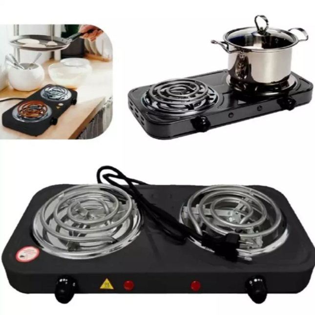 Fogão Fogareiro Elétrico Portátil Cooktop Camping Pesca 2 Bocas 2000W 110V/220V