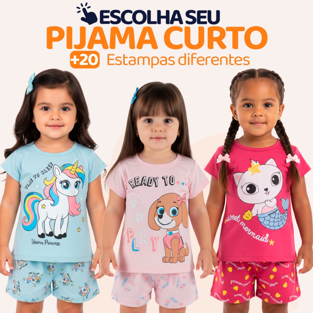 Pijama Infantil Bebê Menina Manga Curta com Estampas Fofas e Conforto Roupa para Bebê Feminino Verão Calor L05 em Oferta na Shopee
