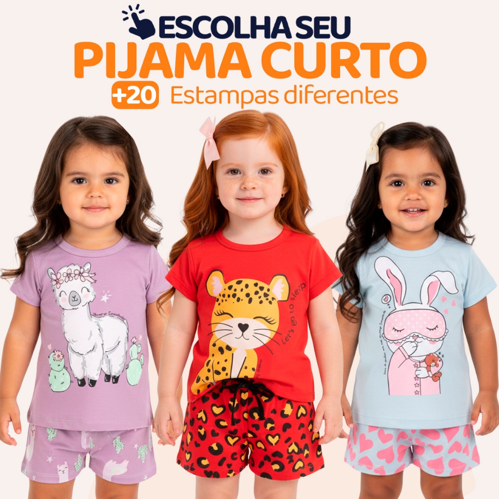 Pijama Infantil Bebê Menina Manga Curta com Estampas Fofas e Conforto Roupa para dormir Bebê Feminino Verão Calor L05 em Oferta na Shopee