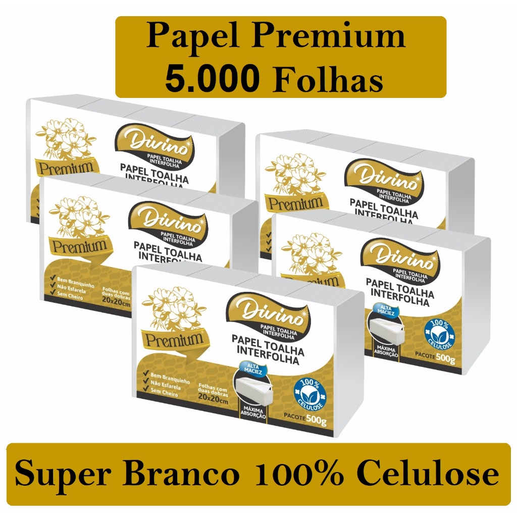 Papel Toalha Interfolha Interfolhado Branco Luxo Divino Premium Banheiro De Secar As Mãos Kit 5.000 Folhas