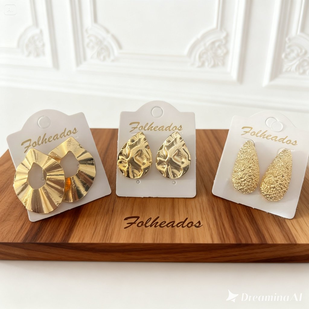 Kit 3 Pares Brincos Femininos Dourados Folheados a Ouro Elegante em Oferta na Shopee