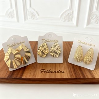 Kit 3 Pares Brincos Femininos Dourados Folheados a Ouro Elegante em Oferta na Shopee