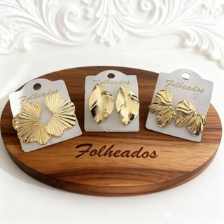 Brincos Folheados a Ouro 3 Pares Folha e Orgânico Dourado Feminino Elegante Delicado Moda Atual em Oferta na Shopee