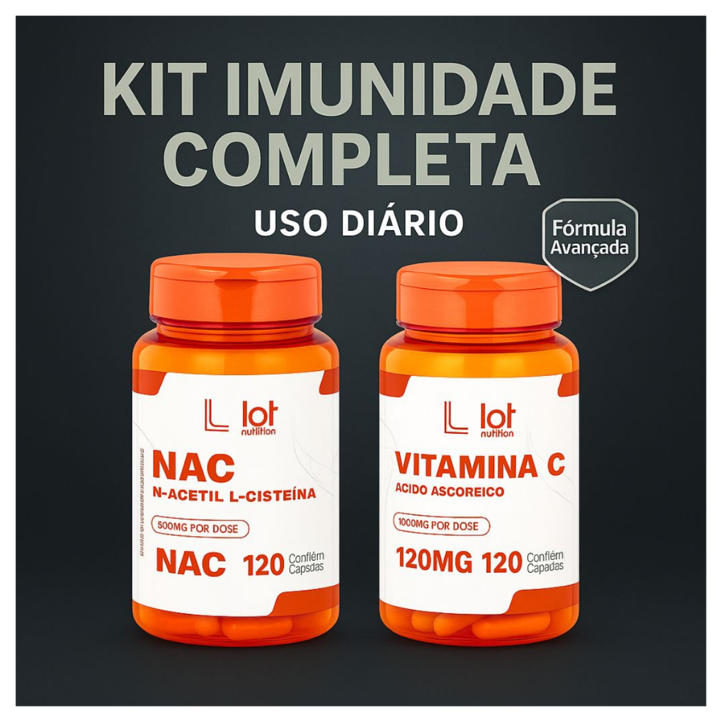 Kit Imunidade Completa NAC 600mg + Vitamina C 1000mg 60 cápsulas Uso Diário