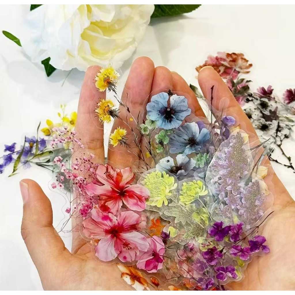 Kit 50 Adesivos Flores COLORIDAS Fundo Transparente Vinil Á Prova D'água em Oferta na Shopee
