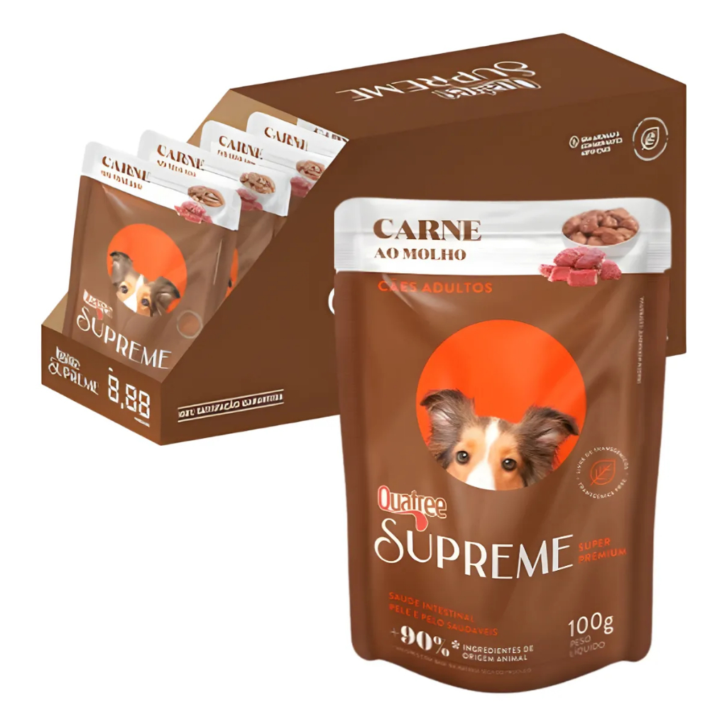 CAIXA (Kit) 18 x QUATREE SUPREME SACHE CÃES ADULTOS CARNE 100GR