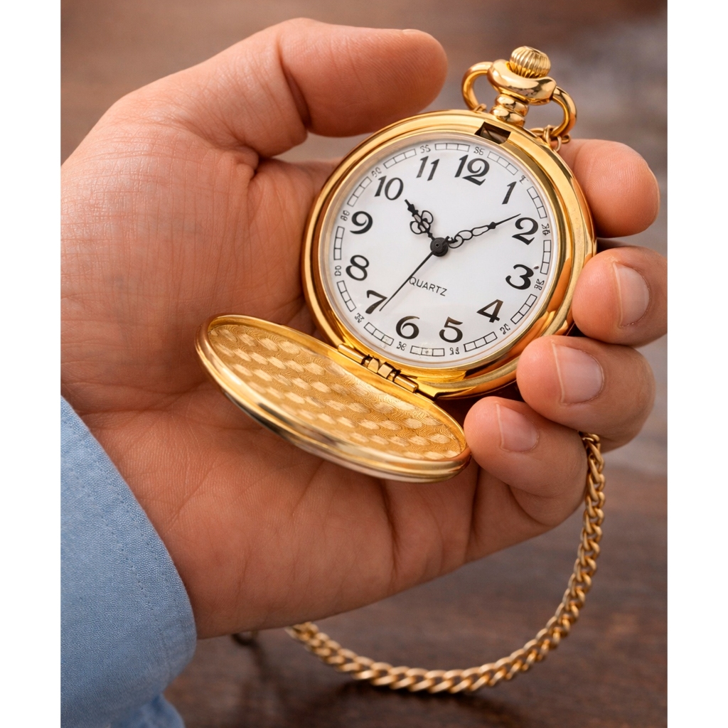 Relógio de Bolso Antigo Retrô Quartzo Atlantis Aço Inoxidavel Prova Dágua Casual Unissex Dourado