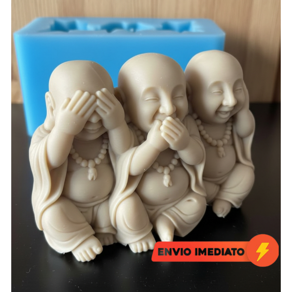 Forma de Silicone Os Três Budas da Sabedoria | Molde Para Vela, Gesso, Enfeite e Artesanato