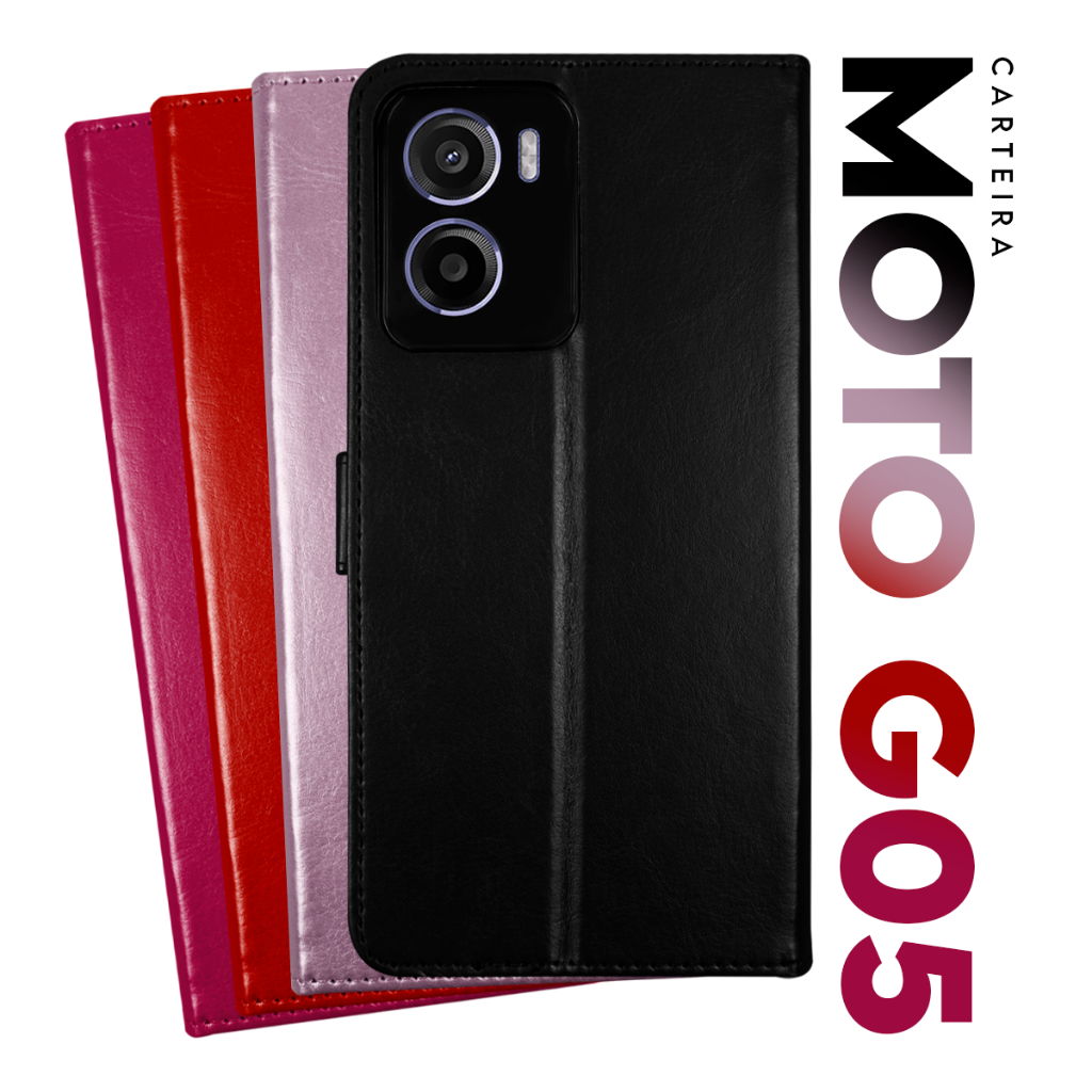 Capa Case Capinha Carteira Flip Cover Couro Sintético PRETA Motorola Moto G05 Xt