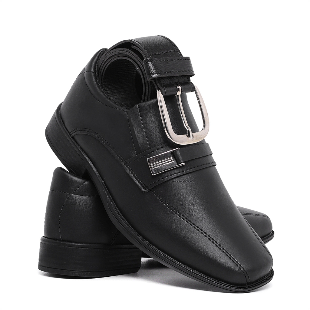 Kit Sapato Social Masculino Infantil Com Cinto Formal Em Sintético Para Daminho Pajem Confortável