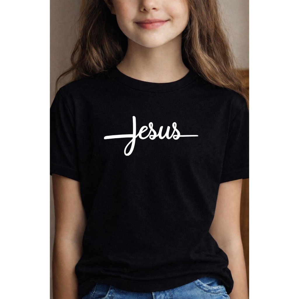 Camiseta 100% Algodão Moda Infantil Feminina Jesus Minimalista Cristã Kids Tamanhos 04 ao 16 + ENVIO IMEDIATO