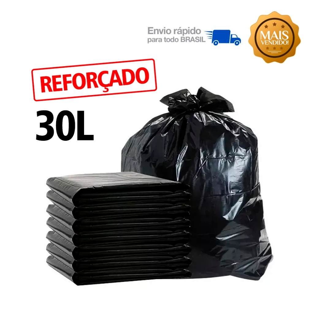 Saco lixo 30L Reforçado 100 unidades Ultra resistente Preto Uso Doméstico ou Profissional Reciclado