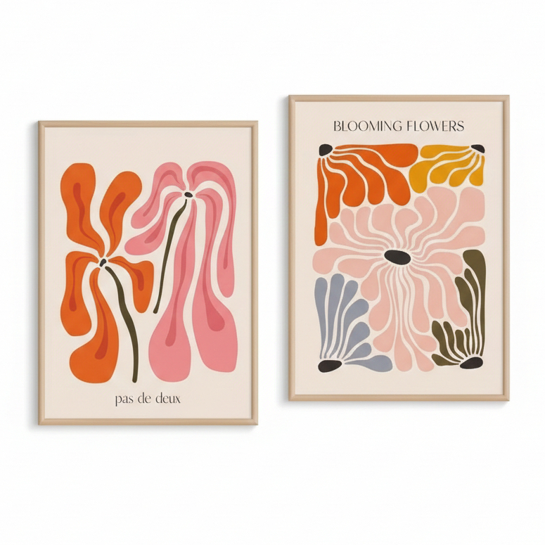 Quadros decorativos Abstrato Flower Market Art, Flower Market Boho Plant Henry Matisse (2 peças)