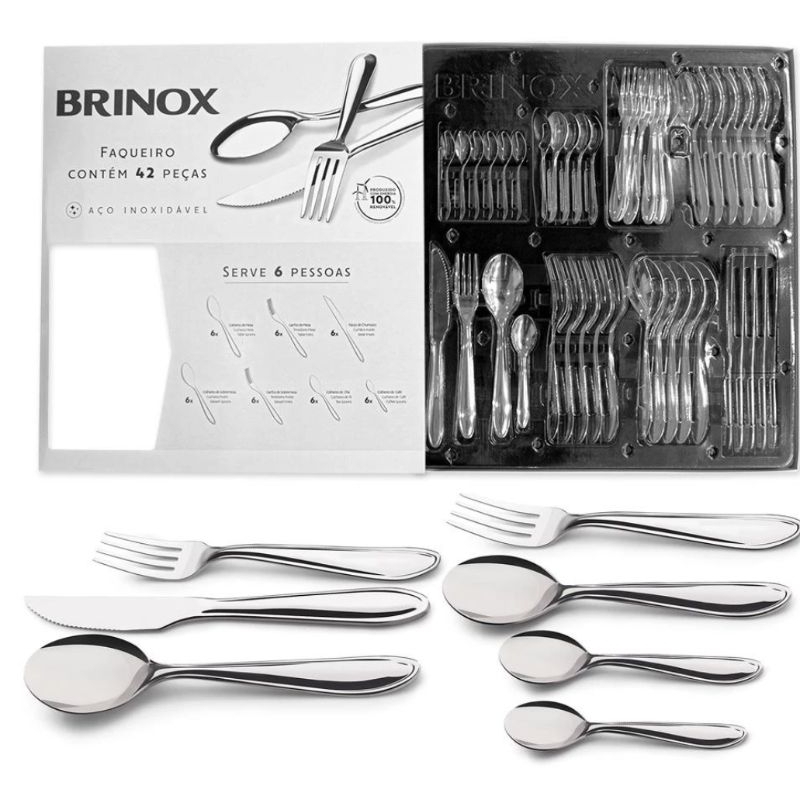 Brinox - Faqueiro Lyon 42 Peças - Aço Inox ou 24 peças