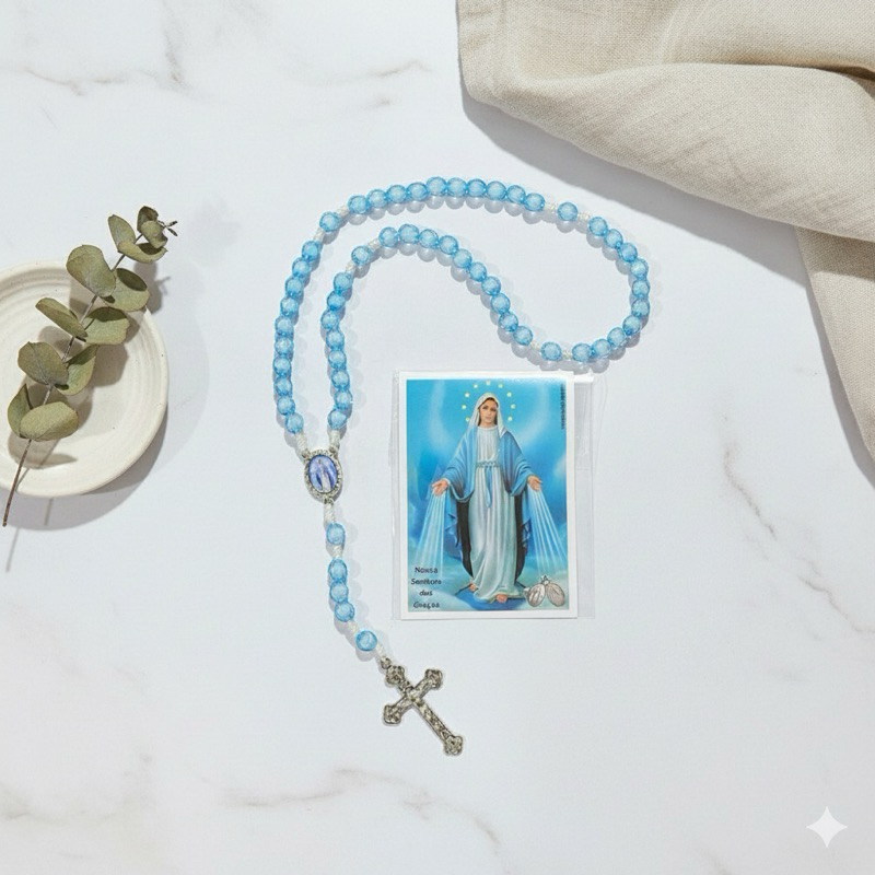 kit Terço nossa senhora das graças miçangas azul 1 peça