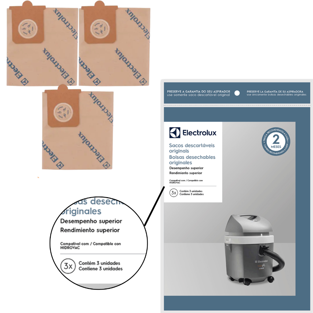 Saco Aspirador De Pó Electrolux Hidrovac E Gt12i Original - Filtro Descartavel Embalagem com 03 Novo em Oferta na Shopee
