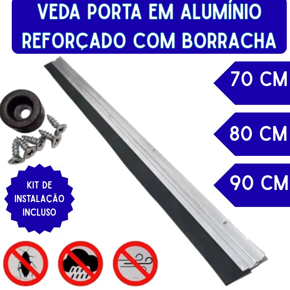 Veda Porta Alumínio Reforçado com BORRACHA Rodo Vedante 70cm 80cm 90cm Anti Poeira Insetos Ruído em Oferta na Shopee