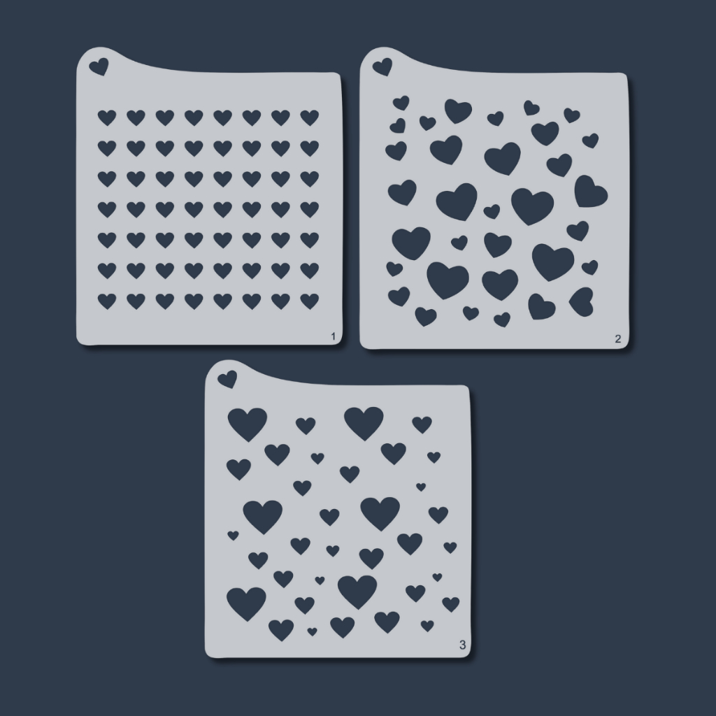 Kit 3 Stencil Moldes Corações Amor Decoração Romântica para Artesanato, Pintura, Tecido, Caixas Love