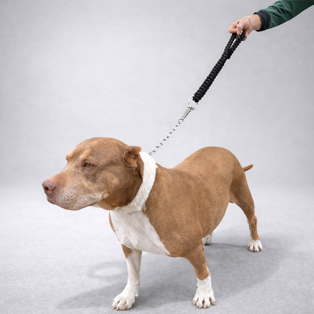 Guia Enforcador Reforçada de Corrente com Mola Anti-Puxão para Cachorros Fortes - Pit Bull