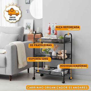 Carrinho Multiuso Organizador Escritório Fruteira Cozinha Rodinha 03 Prateleiras Banheiro Lavanderia em Oferta na Shopee