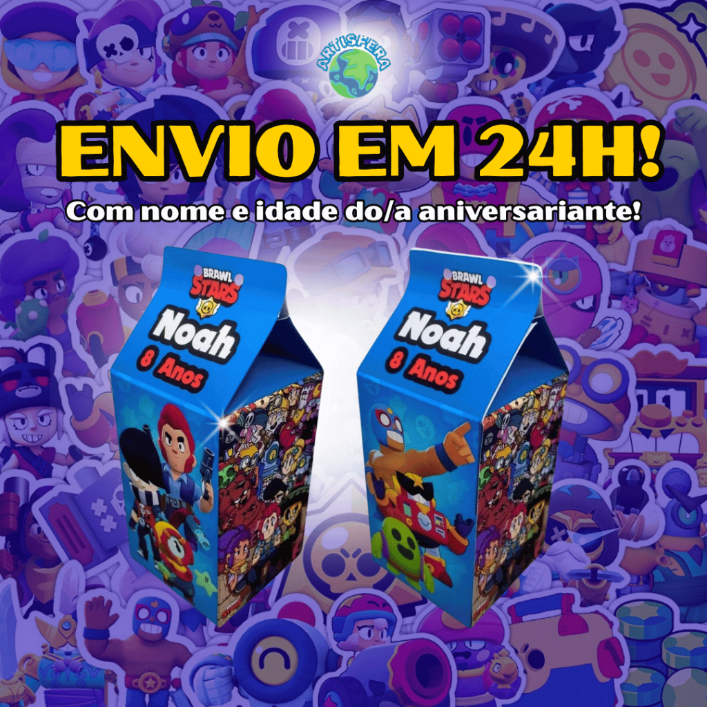 Caixinhas Surpresa Brawl Stars Milk Personalizada Com Nome e Idade Para Festas de Aniversario e Lembrancinhas