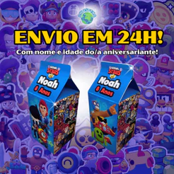 Caixinhas Surpresa Brawl Stars Milk Personalizada Com Nome e Idade Para Festas de Aniversario e Lembrancinhas