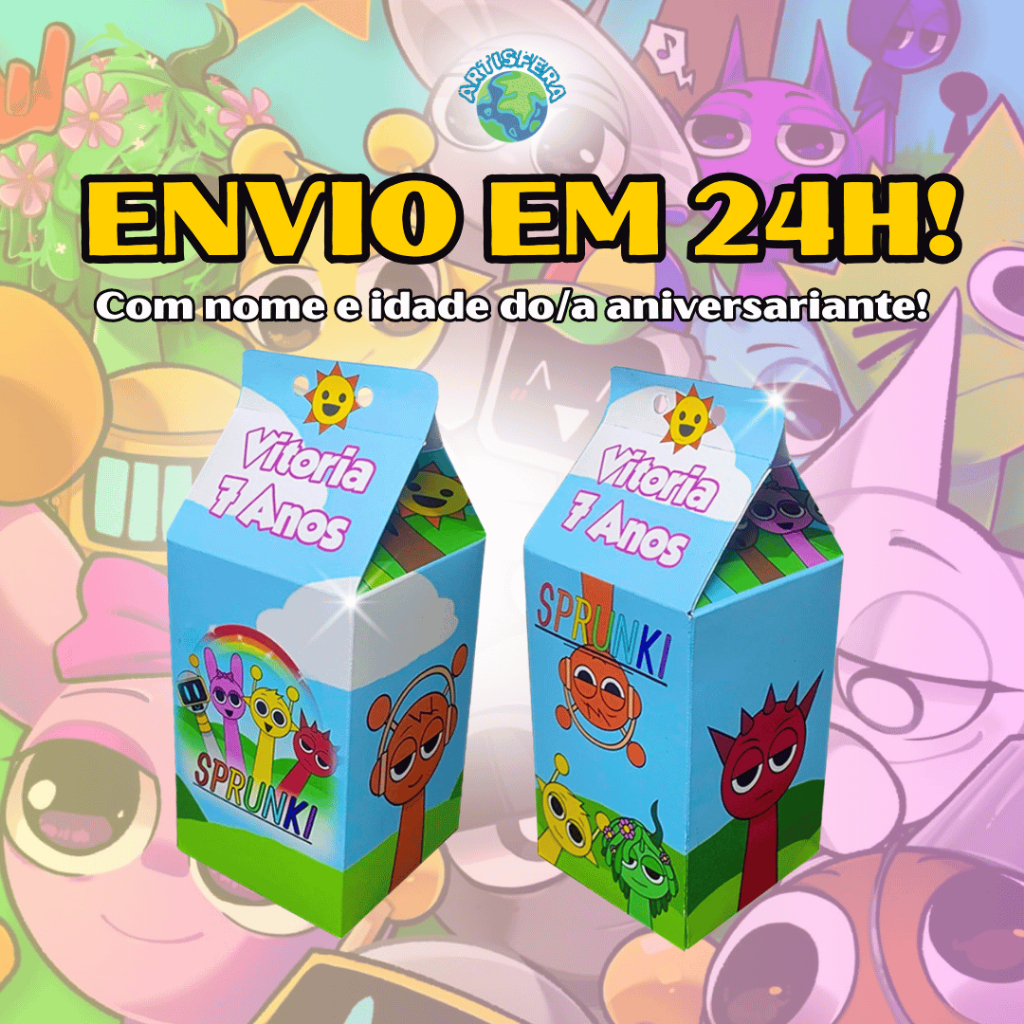 Caixinhas Surpresa Sprunki Milk Leite Personalizadas Com Nome e Idade Para Festas de Aniversario e Lembrancinha