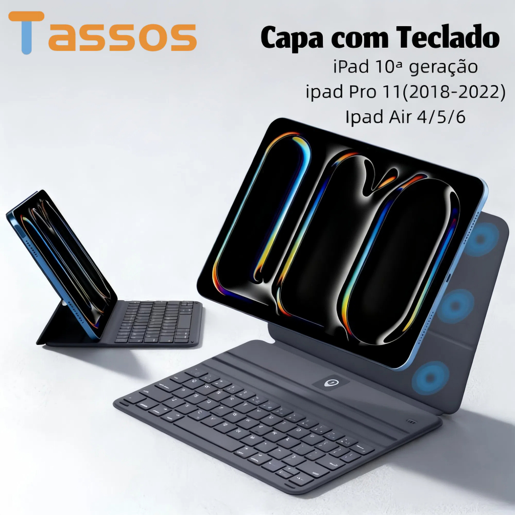 TASSOS Capa Para Tablet Com Teclado iPad De 10ª geração 2022 11" ,iPad Air 4/5/6 ,iPad Pro 11(2018-2022) em Oferta na Shopee
