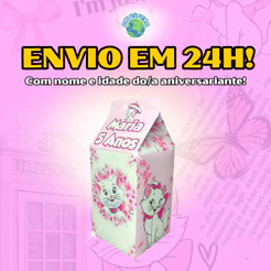 Caixinhas Milk Leite Gata Marie Surpresa Personalizadas com Nome e Idade Para Festas de Aniversário e Lembrancinha
