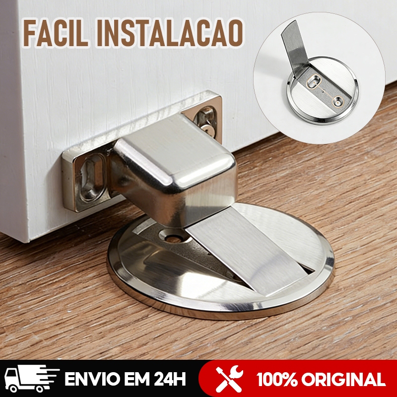 KIT 3/2/1 Prendedor Trava de Porta Magnético Slim Inox Cromado Atração magnética forte