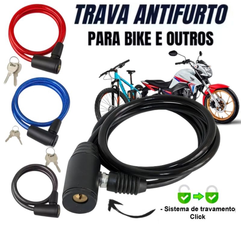 Trava De Segurança Cadeado Bicicleta Moto Capacete Antifurto Reforçado universal Chave Reserva em Oferta na Shopee